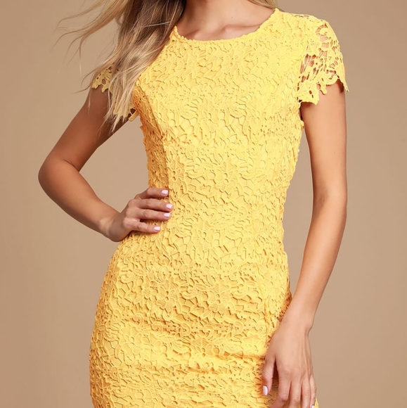 Lulu's Yellow Lace Backless Bodycon Dress - Picture 6 of 7